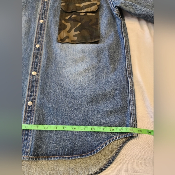 Five CM Men's Denim Blue Jean Shirt Snap Front Shacket, Size Small - Picture 6 of 15
